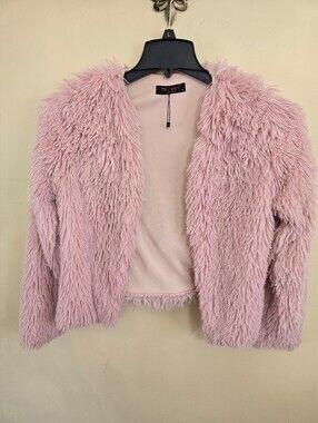 Miss Perry Blush Pink Faux Fur Open-Front Jacket